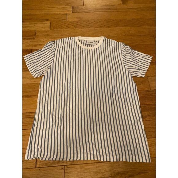 Topman men's white/blue striped crewneck short sleeve cotton t-shirt size large - Picture 1 of 8
